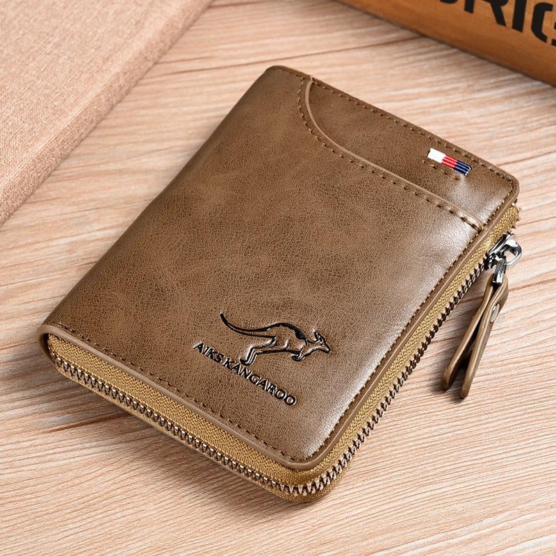 (π2024 New Year Hot Saleπ)Men Wallet Zipper Genuine Leather Purse ( RFID PROTECTED )