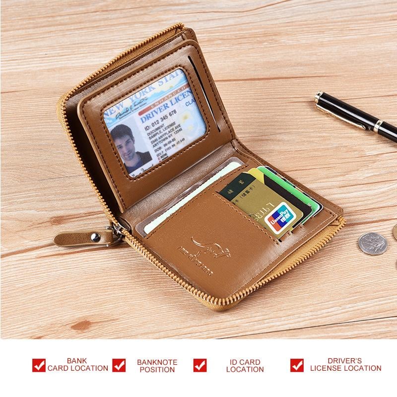 (π2024 New Year Hot Saleπ)Men Wallet Zipper Genuine Leather Purse ( RFID PROTECTED )