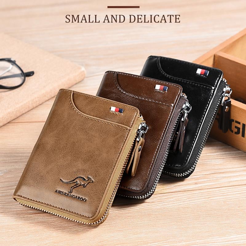 (π2024 New Year Hot Saleπ)Men Wallet Zipper Genuine Leather Purse ( RFID PROTECTED )