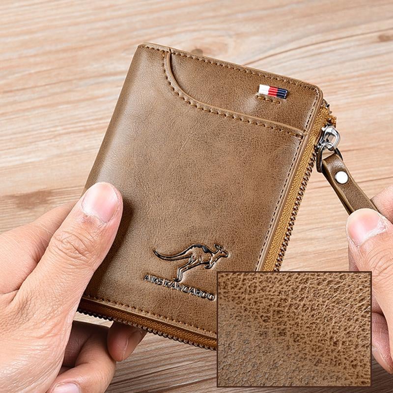 (π2024 New Year Hot Saleπ)Men Wallet Zipper Genuine Leather Purse ( RFID PROTECTED )