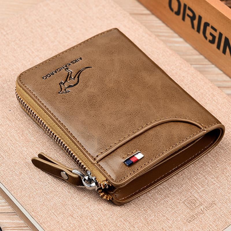 (π2024 New Year Hot Saleπ)Men Wallet Zipper Genuine Leather Purse ( RFID PROTECTED )
