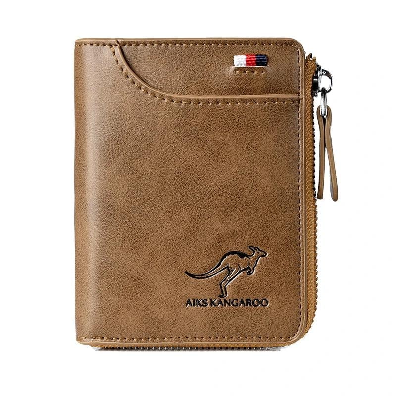 (π2024 New Year Hot Saleπ)Men Wallet Zipper Genuine Leather Purse ( RFID PROTECTED )