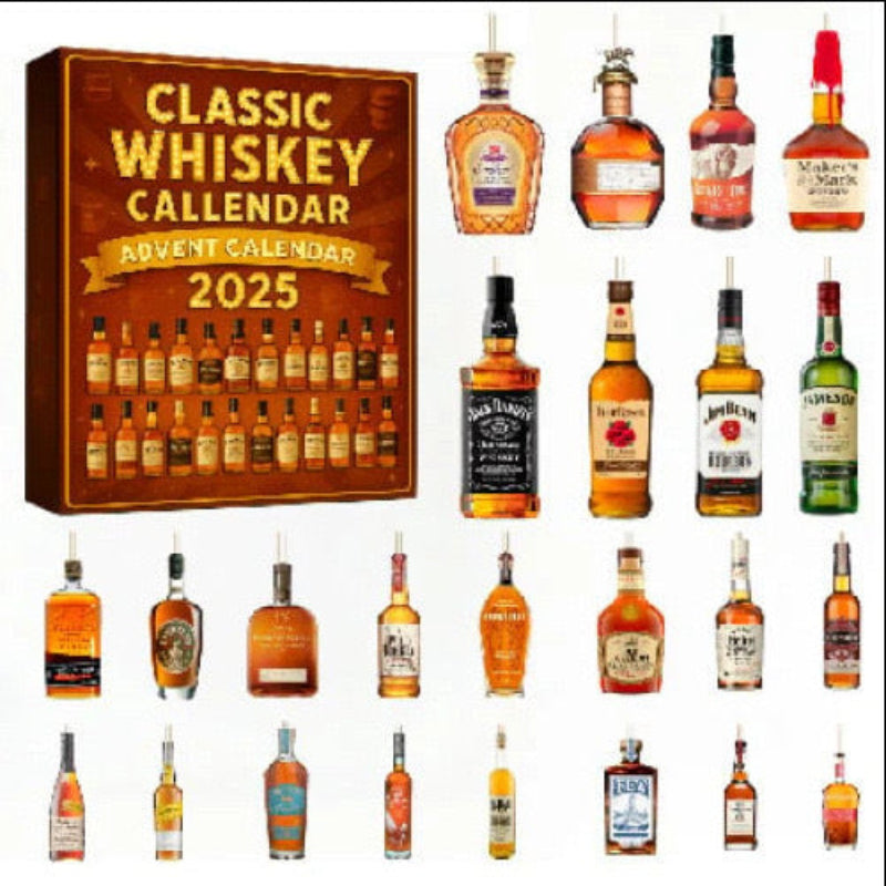 2025 Whiskey Advent Calendar - 24 Days Premium Whiskey Tasting Experience for Christmas Countdown, 2D Flat Plane Design with Airplane Box for Easy Storage & Gifting
