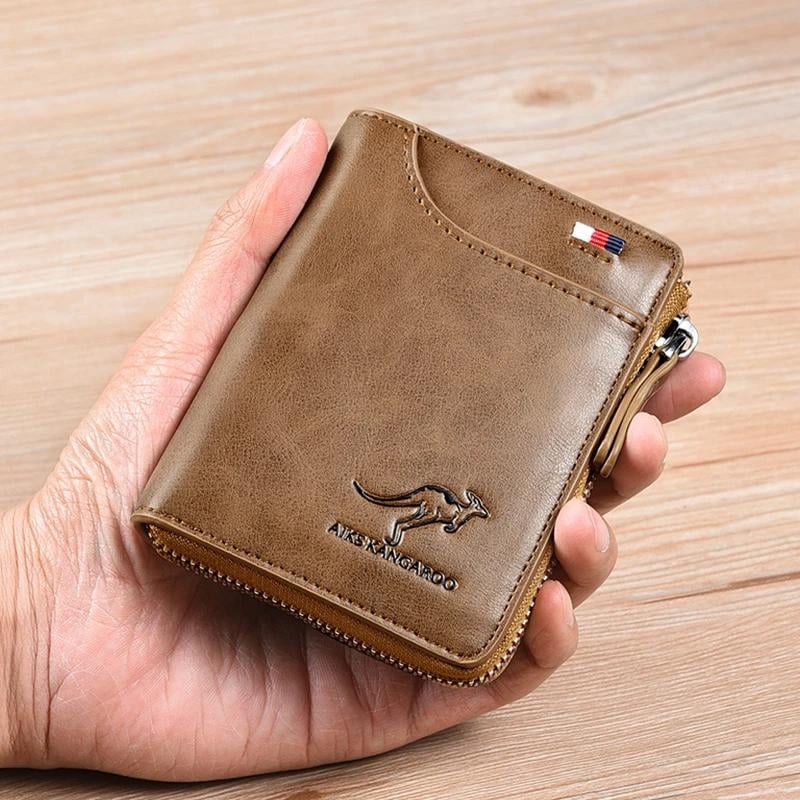 (π2024 New Year Hot Saleπ)Men Wallet Zipper Genuine Leather Purse ( RFID PROTECTED )