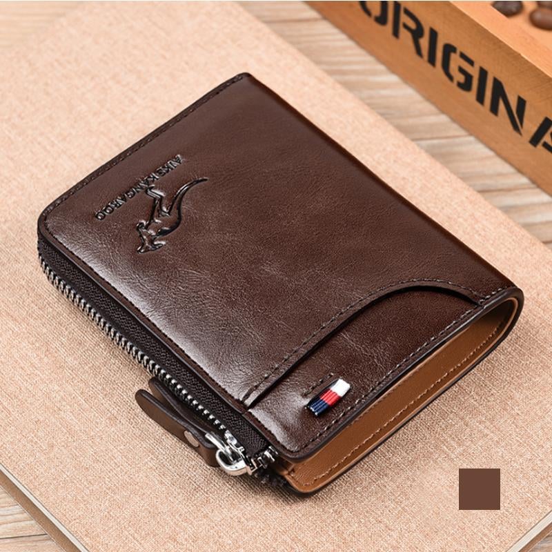 (π2024 New Year Hot Saleπ)Men Wallet Zipper Genuine Leather Purse ( RFID PROTECTED )