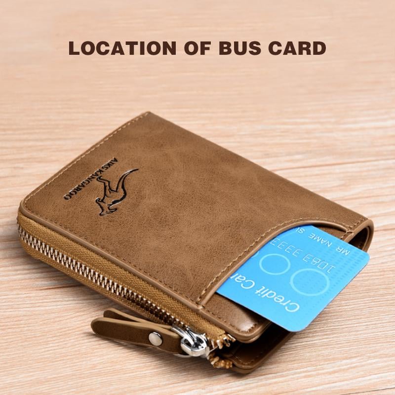 (π2024 New Year Hot Saleπ)Men Wallet Zipper Genuine Leather Purse ( RFID PROTECTED )