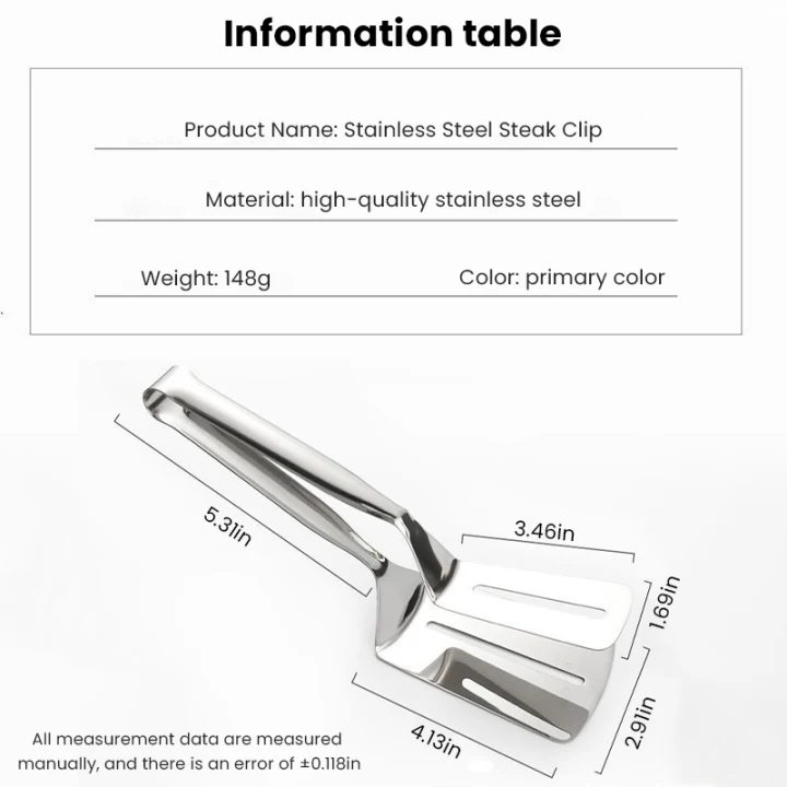 🔥Double Sided Spatula Clip🔥Stainless steel multifunctional fish frying tongs, steak frying tongs, kitchen food tongs, barbecue tongs, bread tongs, pancake tongs