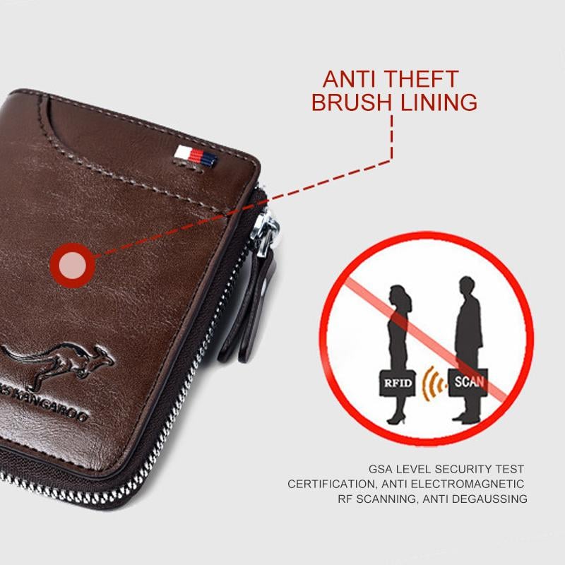 (π2024 New Year Hot Saleπ)Men Wallet Zipper Genuine Leather Purse ( RFID PROTECTED )