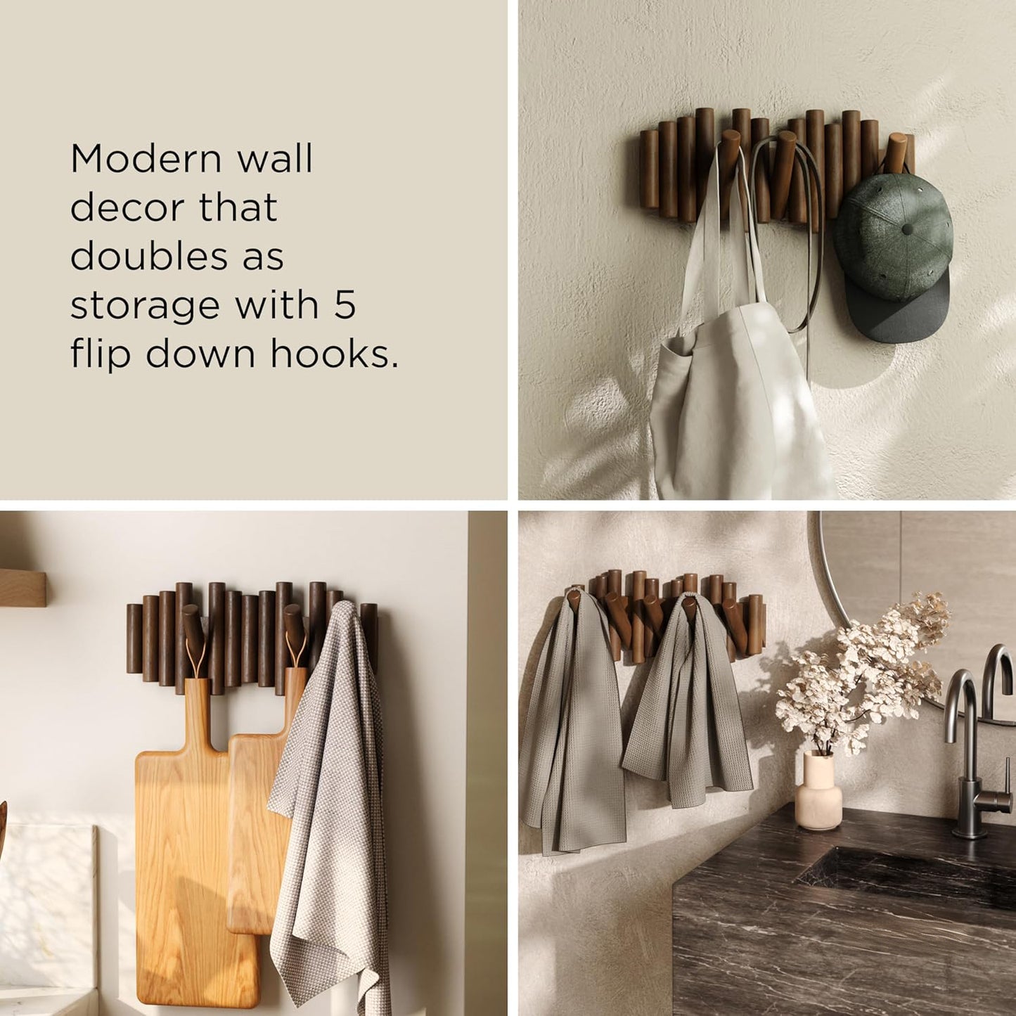 Limited-Time Deal|Picket Rail Hook Coat Rack, Aged Walnut