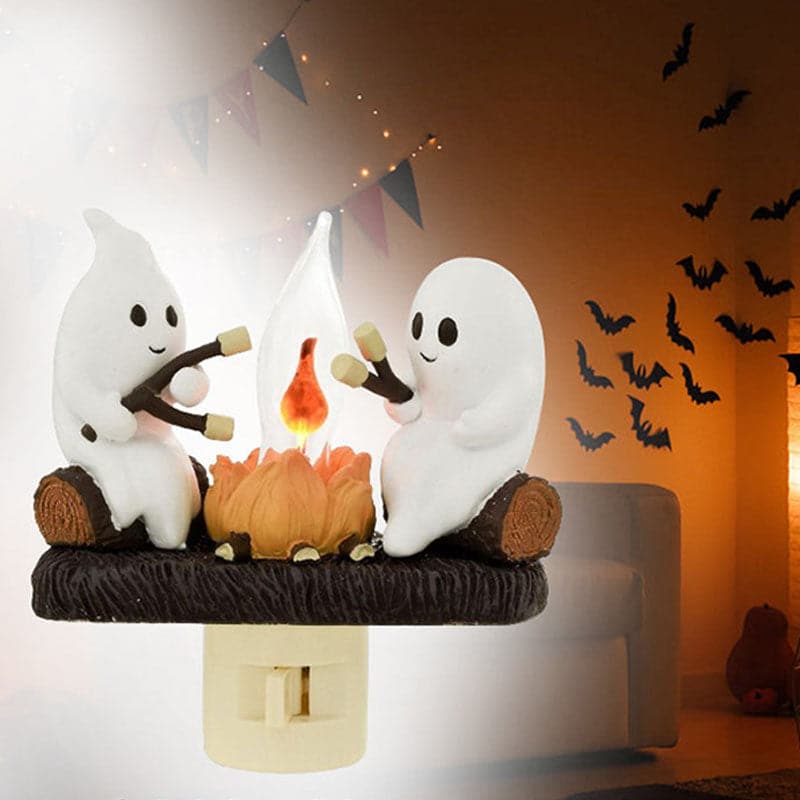 🔥🎉Big pre-Halloween sale🎃 Flashing Night Light 3D Ghost Fire Halloween Gift Night Light, compatible with US, UK, Australian, and European sockets🔥