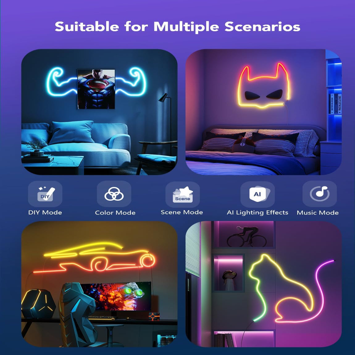 🌈 Smart LED Strip Lights - Bluetooth/WiFi Controlled, Music Sync RGB Lights