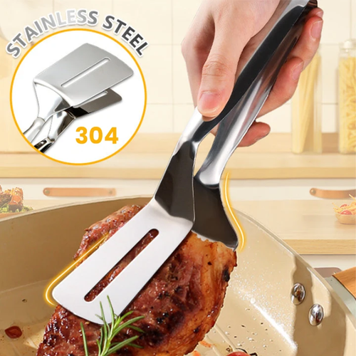 🔥Double Sided Spatula Clip🔥Stainless steel multifunctional fish frying tongs, steak frying tongs, kitchen food tongs, barbecue tongs, bread tongs, pancake tongs