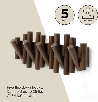 Limited-Time Deal|Picket Rail Hook Coat Rack, Aged Walnut