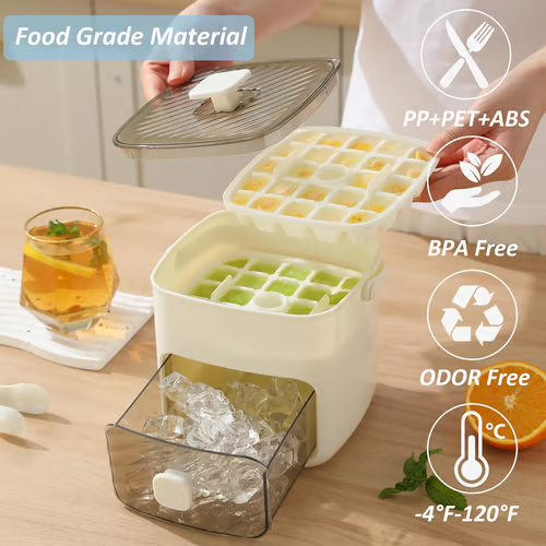 🔥Portable push-type ice tray ice cube mold ice box home double layer with drawer ice maker🔥
