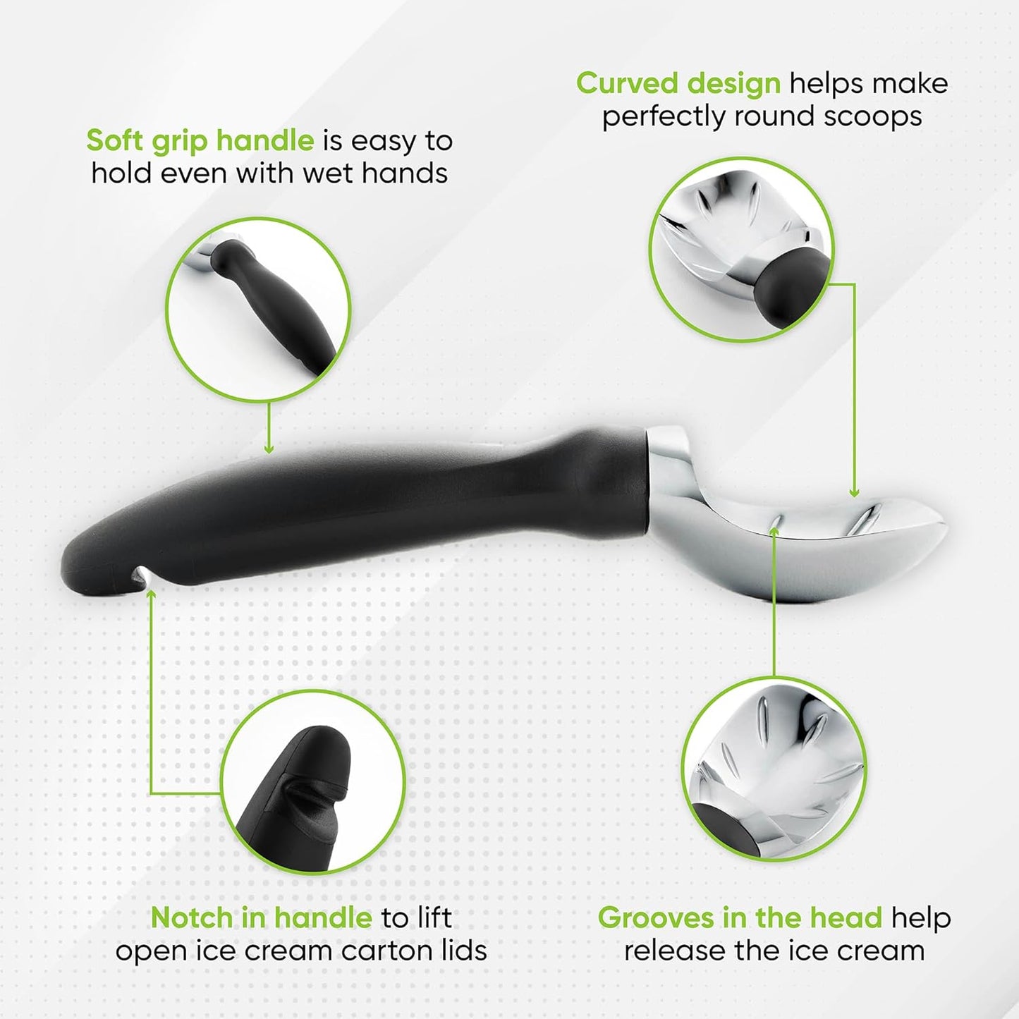 🍨🍧Heavy Duty Ice Cream Scoop with Comfortable Handle - Professional Ice Cream Scooper for Gelato, Sorbet, Cookie Dough, Melon, Frozen Yogurt - Dishwasher Safe Metal Kitchen Tool