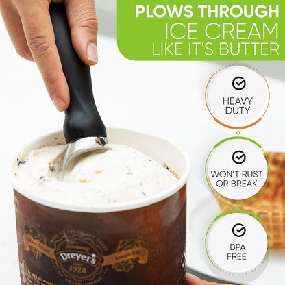 🍨🍧Heavy Duty Ice Cream Scoop with Comfortable Handle - Professional Ice Cream Scooper for Gelato, Sorbet, Cookie Dough, Melon, Frozen Yogurt - Dishwasher Safe Metal Kitchen Tool