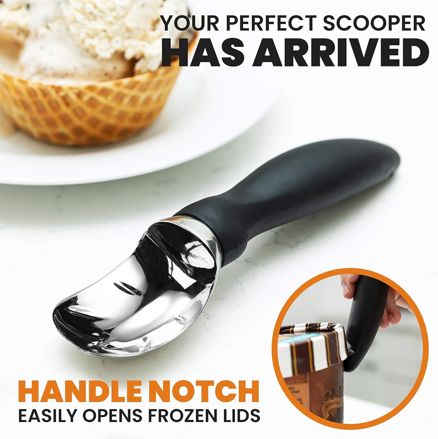🍨🍧Heavy Duty Ice Cream Scoop with Comfortable Handle - Professional Ice Cream Scooper for Gelato, Sorbet, Cookie Dough, Melon, Frozen Yogurt - Dishwasher Safe Metal Kitchen Tool
